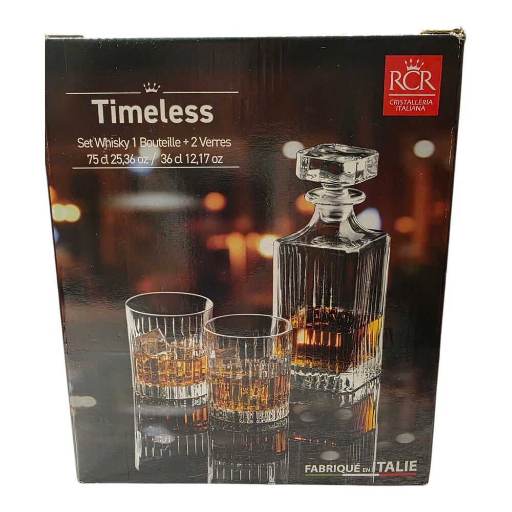 RCR Decanter Whiskey Rocks Glasses Tumblers 4 pc Set NEW